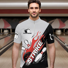 Load image into Gallery viewer, Custom Red Flame Strike Bowling Men Quarter-Zip Shirts, Bowling Team Uniform Bowling League Shirt IPHW8780