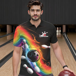 Custom Colorful Rainbow Flame Bowling Team Polo Shirts For Men, Bowling Tournament Outfits IPHW8783