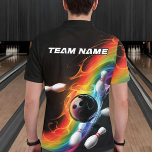 Custom Colorful Rainbow Flame Bowling Team Polo Shirts For Men, Bowling Tournament Outfits IPHW8783