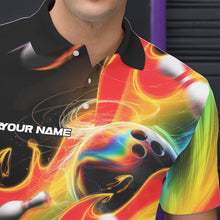 Load image into Gallery viewer, Custom Rainbow Flame Bowling Team Polo Shirts For Men, Colorful Bowling League Shirt IPHW8786