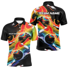 Load image into Gallery viewer, Custom Rainbow Flame Bowling Team Polo Shirts For Men, Colorful Bowling League Shirt IPHW8786