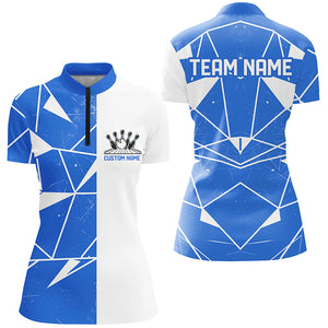 Blue Geometric Custom Ladies Bowling Team Shirts, Bowling Jerseys For Bowlers IPHW6266