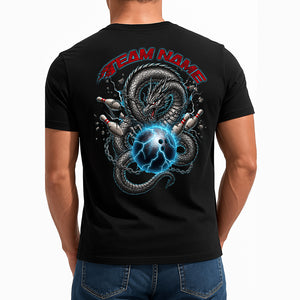 Custom Blue And Red Lightning Dragon Bowling T-Shirts For Men, Bold Team Outfit IPHW9060