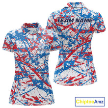 Load image into Gallery viewer, Custom Red, White And Blue Splatter Patriotic Bowling Polo Team Shirts For Women IPHW9263
