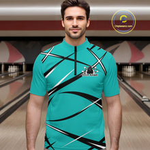 Load image into Gallery viewer, Custom Turquoise Blue Bowling Jerseys, Bowling Team Tournament Quarter-Zip Shirts For Men IPHW11411