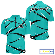 Load image into Gallery viewer, Custom Turquoise Blue Bowling Jerseys, Bowling Team Tournament Quarter-Zip Shirts For Men IPHW11411