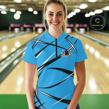 Load image into Gallery viewer, Custom Blue Bowling Jerseys, Bowling Team Tournament Quarter-Zip Shirts For Women IPHW11413