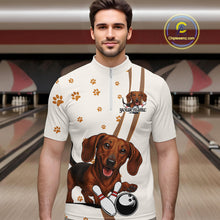 Load image into Gallery viewer, Custom Funny Dachshund Dog Men Bowling Team Shirt, Dog Lovers Bowling Uniform IPHW10213
