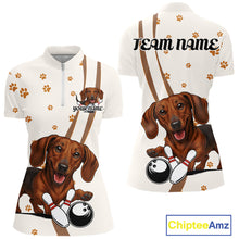 Load image into Gallery viewer, Custom Funny Dachshund Dog Women Bowling Team Shirt, Dog Lovers Bowling Uniform IPHW10213
