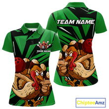 Load image into Gallery viewer, Custom Funny Turkey Bowling Shirts For Women, Green Thanksgiving Bowling Shirt Team Uniform IPHW10677