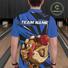 Load image into Gallery viewer, Custom Funny Turkey Bowling Shirts For Men, Blue Thanksgiving Bowling Shirt Team Uniform IPHW10678