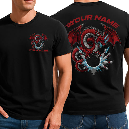 Personalized Bowling T-Shirts For Men, Red Dragon Thunder Lightning Team Uniform IPHW9074