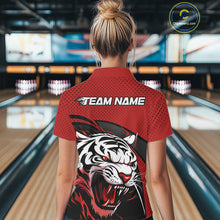 Load image into Gallery viewer, Custom Black And Red Tiger Bowling Team Polo Shirts For Women, Bowling League Shirt IPHW9019