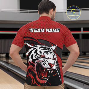 Custom Black And Red Tiger Bowling Team Quarter-Zip Shirts For Men, Bowling League Shirt IPHW9019