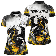 Load image into Gallery viewer, Black And Gold Thunder Lightning Custom Dragon Ladies Bowling Shirts, Bowling League Shirts IPHW7061