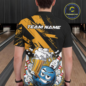 Custom Funny Cool Bowling Ball Bowling And Beer Men Polo Shirts, Grunge Bowling Uniform IPHW9611