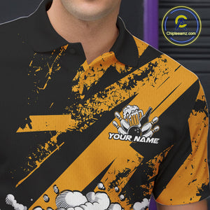 Custom Funny Cool Bowling Ball Bowling And Beer Men Polo Shirts, Grunge Bowling Uniform IPHW9611
