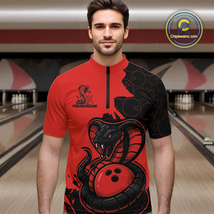 Custom Black And Red Cobra Snake Bowling Men Quarter-Zip Shirts Team Uniform Bowling Pattern IPHW9032