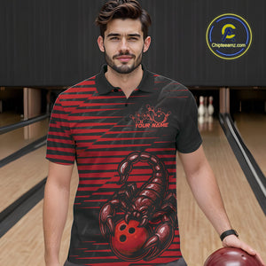 Custom Black And Red Scorpion Bowling Team Polo Shirts For Men, Bowling League Shirt IPHW9036
