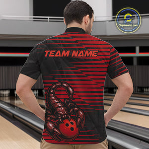 Custom Black And Red Scorpion Bowling Team Quarter-Zip Shirts For Men, Bowling League Shirt IPHW9036