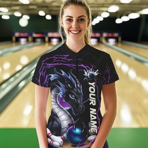 Blue And Purple Thunder Lightning Custom Dragon Bowling Team Quarter-Zip Shirts For Women IPHW8317
