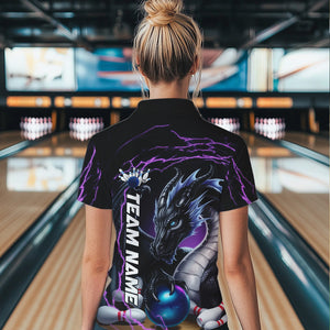 Blue And Purple Thunder Lightning Custom Dragon Bowling Team Quarter-Zip Shirts For Women IPHW8317