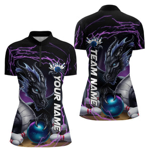 Blue And Purple Thunder Lightning Custom Dragon Bowling Team Quarter-Zip Shirts For Women IPHW8317