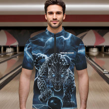 Load image into Gallery viewer, Blue Thunder Lightning Custom Leopard Bowling Quarter-Zip Shirts For Men, Bowling League Shirt IPHW8318