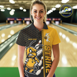 Custom Strike Bee Bowling Polo Shirts For Women, Bee Bowling Team Bowlers Outfit IPHW9047