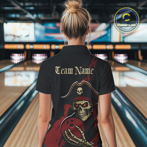 Custom Black And Red Pirate Bowling Women Quarter-Zip Shirts, Bowling Team Shirt IPHW9048
