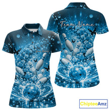 Load image into Gallery viewer, Custom Blue Roses And Butterfly Women Bowling Shirt, Flower Ladies Bowling Jerseys IPHW10894