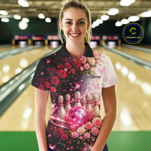 Load image into Gallery viewer, Custom Dreamy Pink Roses And Butterfly Women Bowling Polo Shirt, Ladies Bowling Shirt IPHW10896