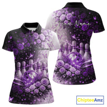 Load image into Gallery viewer, Custom Dreamy Purple Roses And Butterfly Women Bowling Polo Shirt, Ladies Bowling Shirt IPHW10899