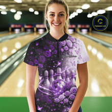 Load image into Gallery viewer, Custom Dreamy Purple Roses And Butterfly Women Bowling Quarter-Zip Shirt, Ladies Outfit IPHW10899