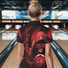 Load image into Gallery viewer, Red Bowling Grim Reaper Custom Women Bowling Quarter-Zip Shirts Skull Bowling Jerseys IPHW10696