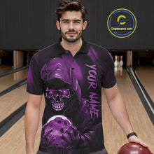 Load image into Gallery viewer, Purple Bowling Grim Reaper Custom Men Bowling Polo Shirts Skull Bowling Team Jerseys IPHW10699