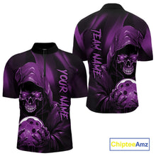 Load image into Gallery viewer, Purple Bowling Grim Reaper Custom Men Bowling Quarter-Zip Shirts Skull Bowling Team Jerseys IPHW10699