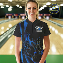 Load image into Gallery viewer, Custom Mid Blue Flame Bowling Women Quarter-Zip Shirt, Striking Fire Jerseys Team Uniform IPHW9084