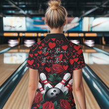 Load image into Gallery viewer, Black And Red Heart Custom Valentines Bowling Quarter-Zip Shirt For Women, Couple Bowling IPHW8356