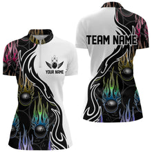 Load image into Gallery viewer, Colorful Rainbow Flame Ball Custom Bowling Women Quarter-Zip Shirts, Bowling League Shirt IPHW8865