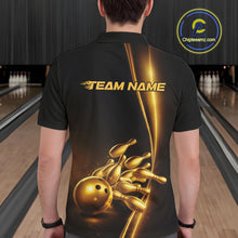 Load image into Gallery viewer, Custom Black And Gold Bowling Men Polo Shirt, Bowling Team Tournament Shirt Bowler Outfit IPHW11247