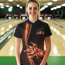 Load image into Gallery viewer, Custom Black And Orange Bowling Women Quarter-Zip Shirt, Bowling Team Tournament Shirt IPHW11248