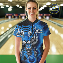 Load image into Gallery viewer, Custom Blue Thunder Lightning Tiger Bowling Quarter-Zip Shirts For Women, Team Outfit IPHW9094