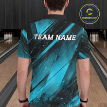 Load image into Gallery viewer, Person wearing a blue and black sports jersey with 'TEAM NAME' text at a bowling alley.