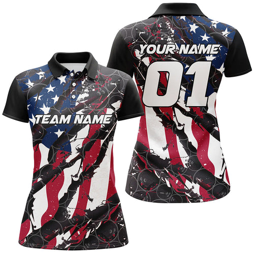 Custom American Flag Patriotic Bowling Shirt For Women With Custom Name, Team Name, Number IPHW7100