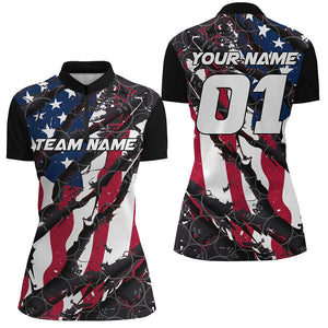 Custom American Flag Patriotic Bowling Shirt For Women With Custom Name, Team Name, Number IPHW7100