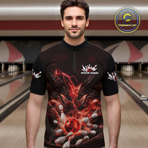 Custom Red Lightning Flame Dragons Bowling Men Quarter-Zip Shirt, Fire Dragon Bowling Jerseys IPHW9816