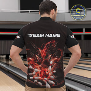 Custom Red Lightning Flame Dragons Bowling Men Quarter-Zip Shirt, Fire Dragon Bowling Jerseys IPHW9816