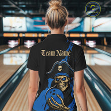 Load image into Gallery viewer, Custom Black And Blue Pirate Bowling Women Polo Shirt, Pirate Bowling Team Jerseys IPHW10710