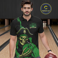 Load image into Gallery viewer, Custom Black And Green Pirate Bowling Men Polo Shirt, Pirate Bowling Team Jerseys IPHW10711